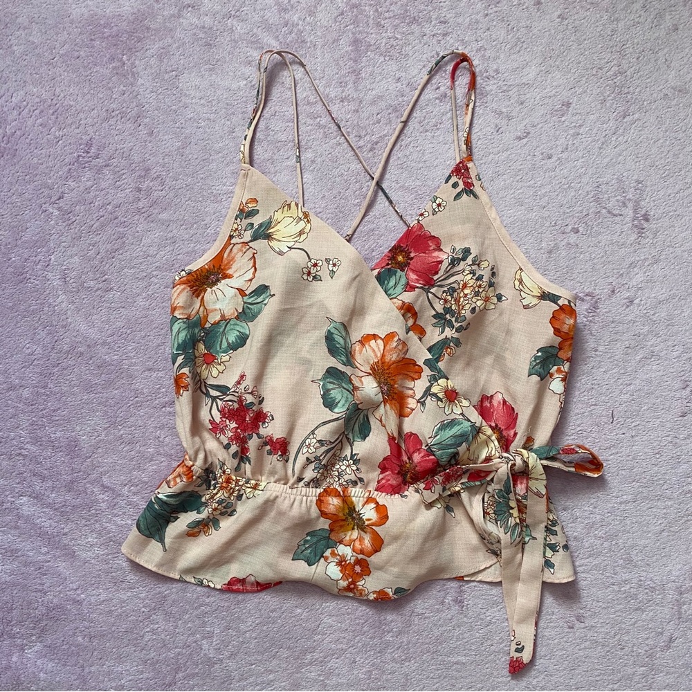 💕 Floral Faux Wrap Peplum Style Tank Top